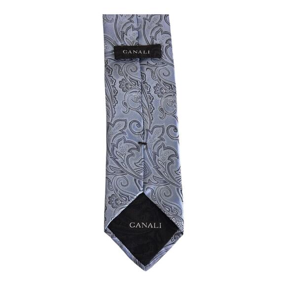 CANALI 100% Silk Paisley Tie Made in Italy Silver Blue Luxury Necktie Designer - Picture 5 of 9